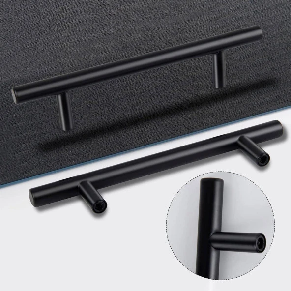 Mobilya Mutfak Çekmece Dolap Kapak Kulpu Kulbu 224 mm Mat Siyah Metal Kulp - Resim 6