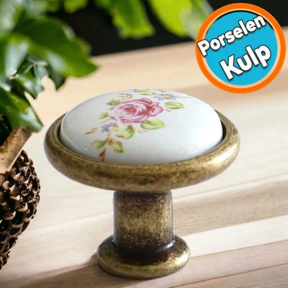 Porselen Kulp Çiçekli Düğme Mobilya Mutfak Dolabı Çekmece Dolap Kulpları Kapak Kulpu Kulbu