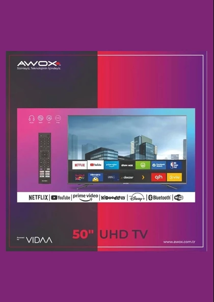 Awox B235000 50" 127 Ekran Uydu Alıcılı 4K Ultra HD VİDAA Smart LED TV (Çerçevesiz)