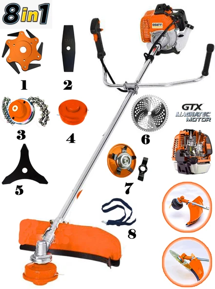 Eisenn Alman JET-F30 Yan Tırpan 8 İn 1 FULL Set Hediyeli Benzinli Motorlu Ot Çalı Çim Biçme Makinesi
