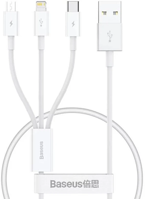 Baseus 3İN1 Micro Type-C iPhone Şarj Kablo Kısa Powerbank Kablosu İphone 11 12 13 14 15 Pro Max Şarj