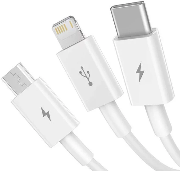 Baseus 3İN1 Micro Type-C iPhone Şarj Kablo Kısa Powerbank Kablosu İphone 11 12 13 14 15 Pro Max Şarj - 2