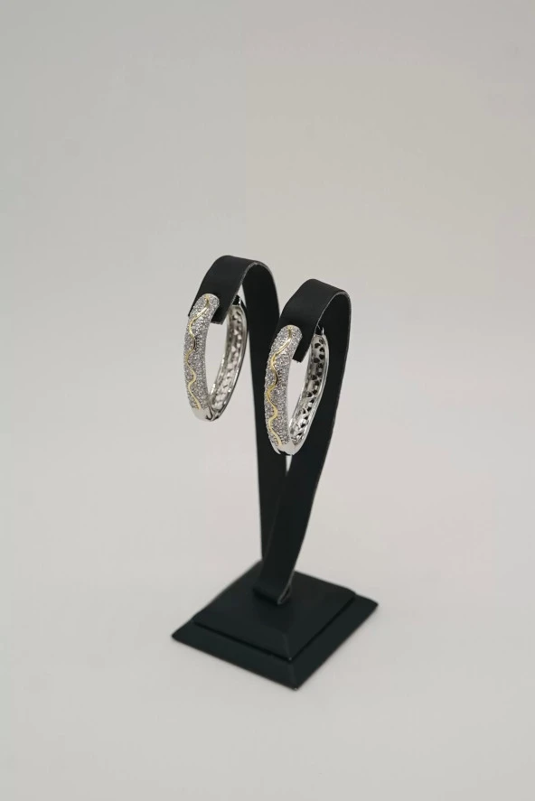 Zirkon Taşlı Halka Çelik Küpe - 2