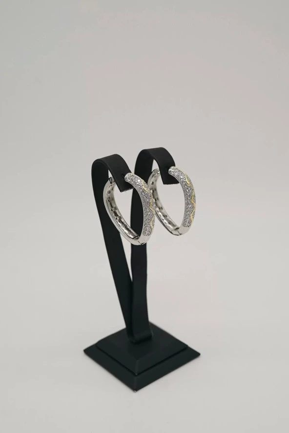 Zirkon Taşlı Halka Çelik Küpe - 4