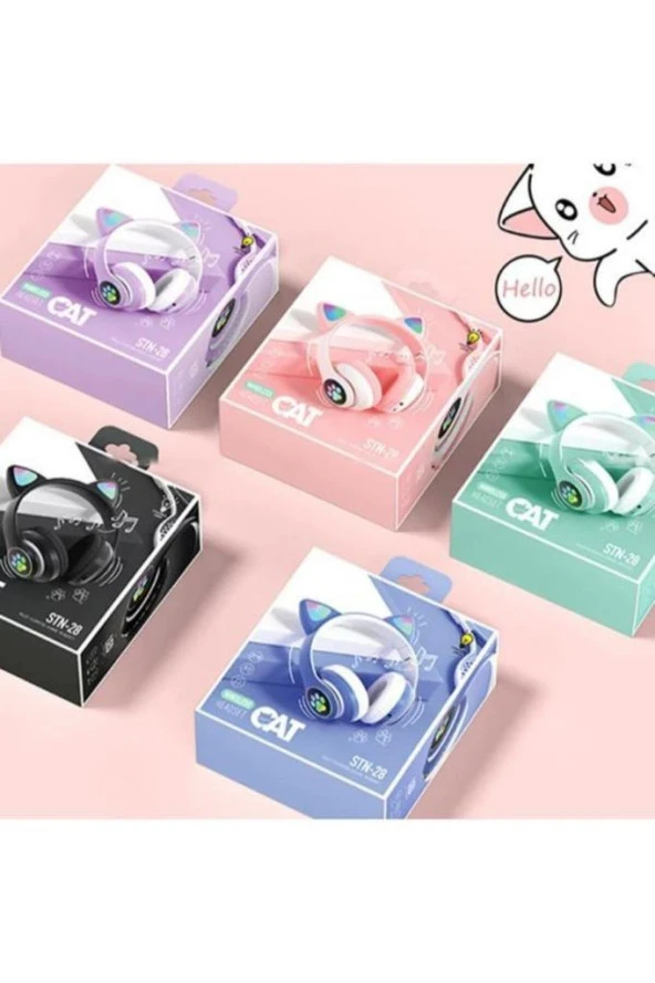 Siyah Kedi Kulağı Bluetooth 5.0 kablosuz Çocuk Kulaklığı Işıklı Vilya Kulak Detaylı - Resim 5