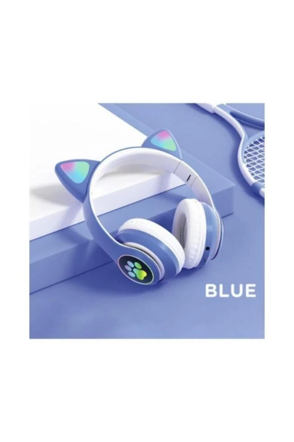 Işıklı Mavi Vilya Kedi Kulağı Detaylı Kablosuz Çocuk Kulaklığı Bluetooth 5.0 - 2