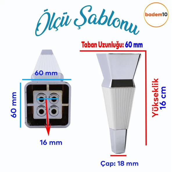 Dempa Lüks Mobilya Oturma Grubu Kanepe Sehpa TV Ünitesi Koltuk Ayağı Baza Ayakları Beyaz Krom 16 cm - 2