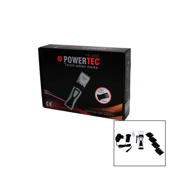 POWERTEC TR-3500 SAÇ KESME TRAŞ MAKİNESİ YEDEK BATARYALI (44Pyr34)