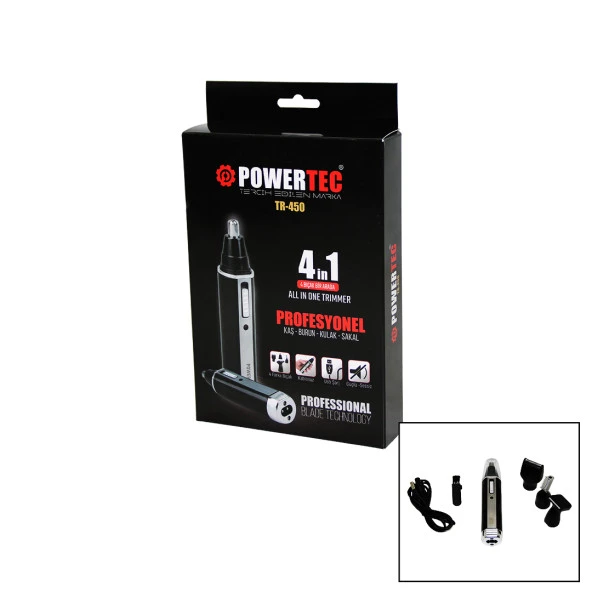 POWERTEC TR-450 4İN1 KAŞ - BURUN - KULAK - SAKAL ŞARJLI TRAŞ MAKİNESİ (44Pyr34)