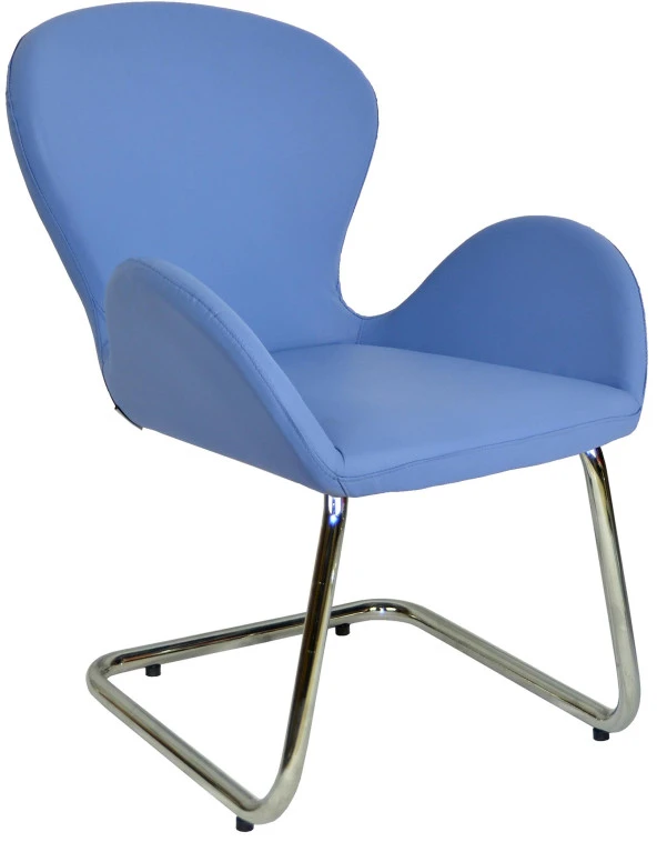 Bürocci Roberta Kromajlı Z Ayaklı Misafir Koltuğu-Mavi Deri-2069J0119