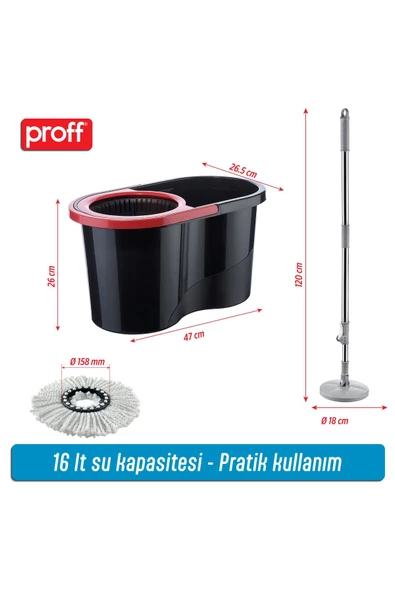 Proff Quantum Siyah Renk Döner Başlıklı Temizlik Seti - Resim 2