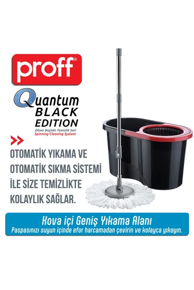 Proff Quantum Siyah Renk Döner Başlıklı Temizlik Seti