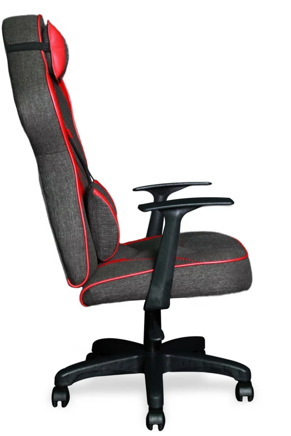 XFLY Vendetta Oyuncu Koltuğu Kırmızı Deri Gri Keten Kumaş Sabit Mekanizmalı Sandalye - 1509B0511 - 3