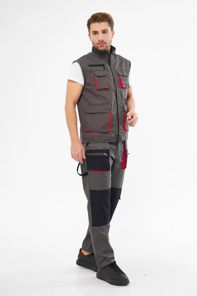 Mervem Harman Karışımı Pantolon Yelek Takım Gri - 4