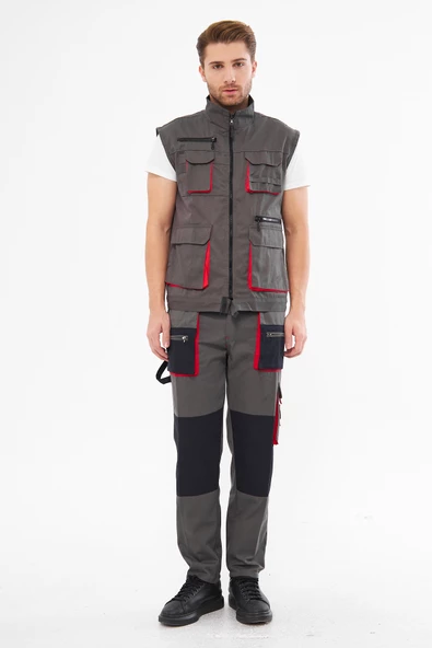 Mervem Harman Karışımı Pantolon Yelek Takım Gri