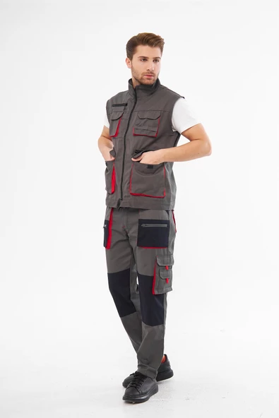 Mervem Harman Karışımı Pantolon Yelek Takım Gri - 3