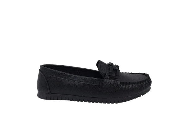 Zerhan G01 Kadın Siyah Tokalı Günlük Kullanım Babet Ayakkabı