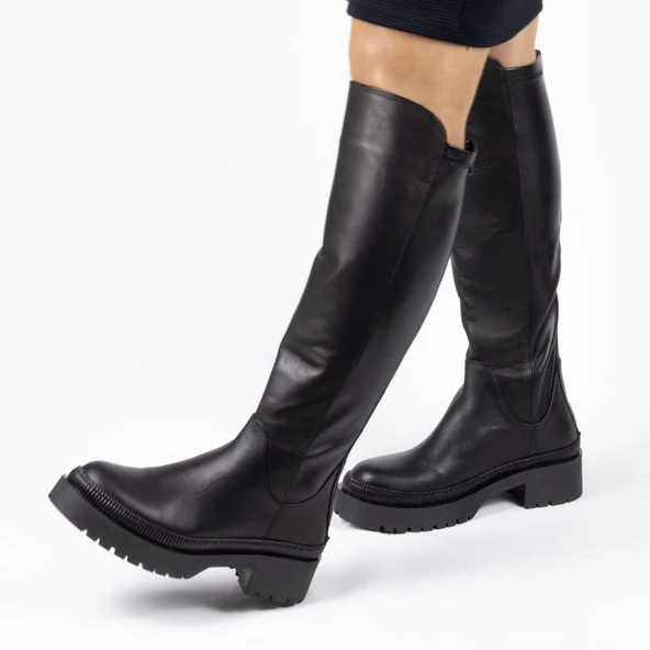 Kadın Hakiki Deri Geniş Konçlu Streç Çizme - Resim 2