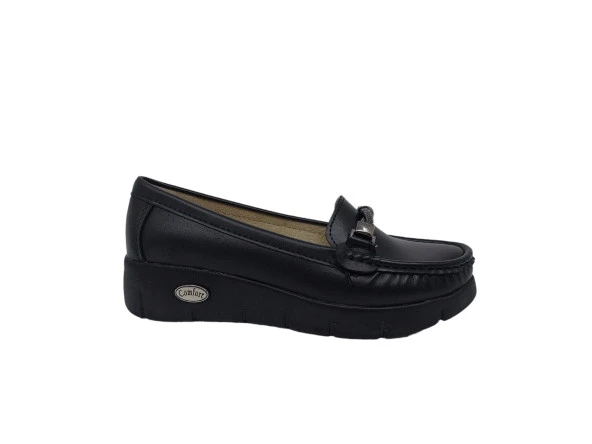 Zerhan 415 Kadın Siyah Taşlı Dolgu Topuk Ayakkabı