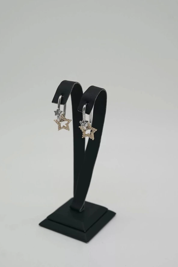 Zirkon Taşlı Yıldız Çelik Küpe - 2