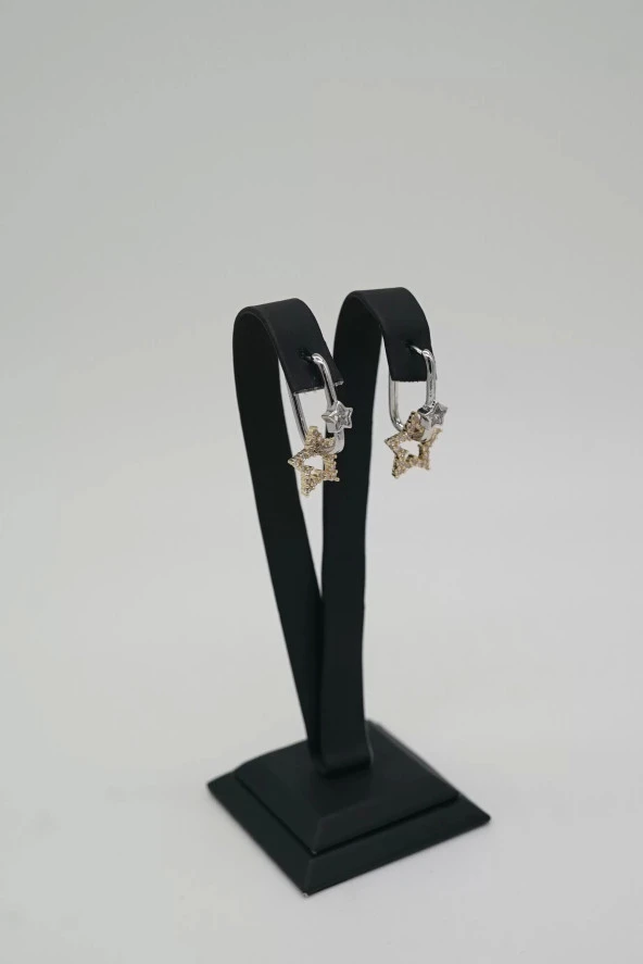 Zirkon Taşlı Yıldız Çelik Küpe - 4