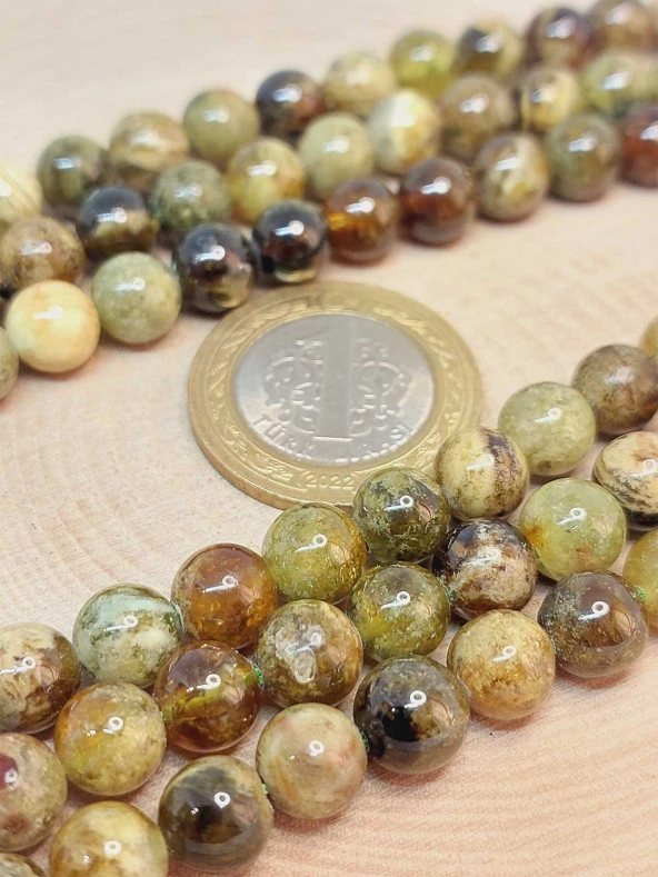 Yeşil Alacalı Lal (Granat) (Garnet) Taşı Dizi 6mm (49226) - Resim 2