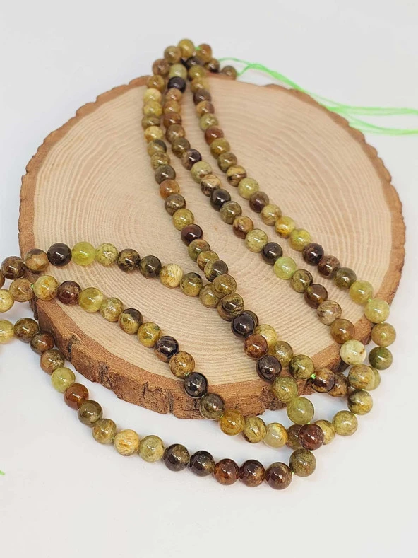 Yeşil Alacalı Lal (Granat) (Garnet) Taşı Dizi 6mm (49226) - Resim 3