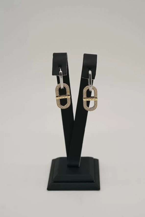 Zirkon Taşlı Zincir Model Gold Renk Şans Çelik Küpe - 2