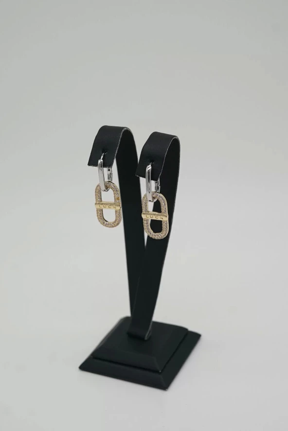 Zirkon Taşlı Zincir Model Gold Renk Şans Çelik Küpe - 3