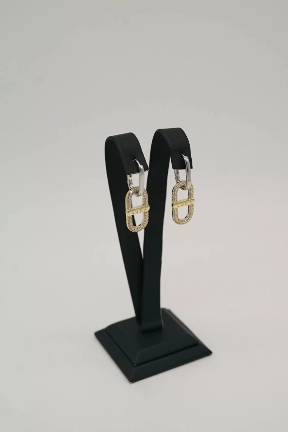 Zirkon Taşlı Zincir Model Gold Renk Şans Çelik Küpe - 4