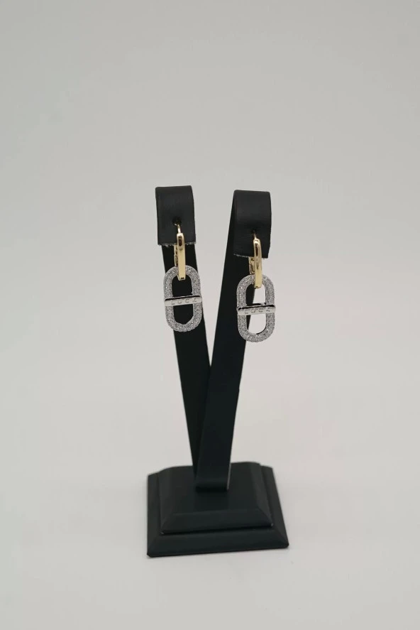 Zirkon Taşlı Zincir Model Gümüş Renk Şans Çelik Küpe - 2