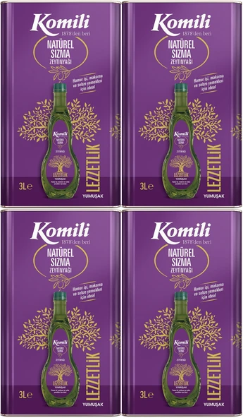 Komili Zeytinyağı 12LT Natural Ege Sızması (Teneke) (4PK*3LT)