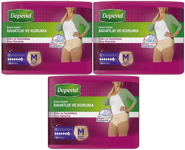 Depend Emici Külot Hasta Bezi Medium - Orta Kadın 30 Adet (3PK*10)