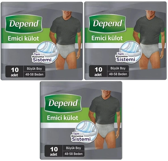 Depend Emici Külot Hasta Bezi Large - Büyük Erkek 30 Adet (3PK*10)