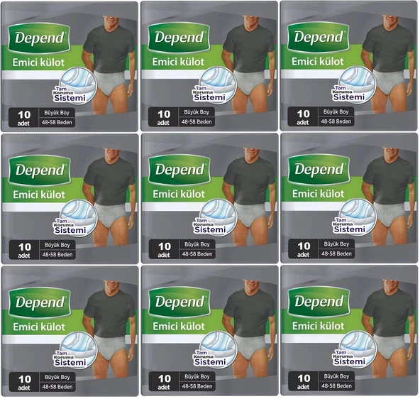 Depend Emici Külot Hasta Bezi Large - Büyük Erkek 90 Adet (9PK*10)