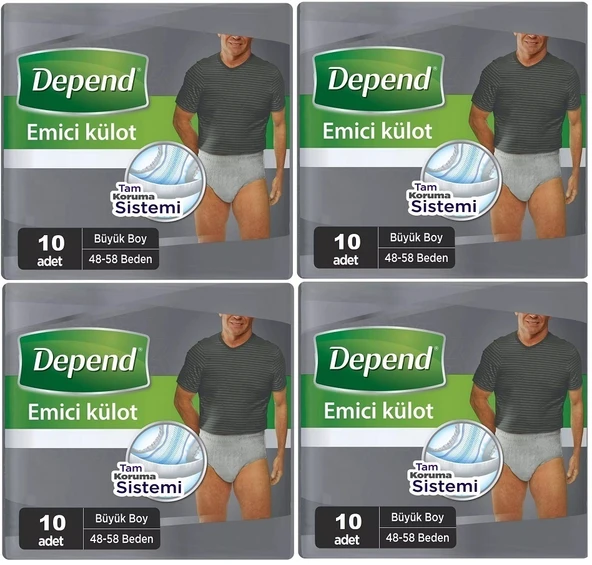 Depend Emici Külot Hasta Bezi Large - Büyük Erkek 40 Adet (4PK*10)