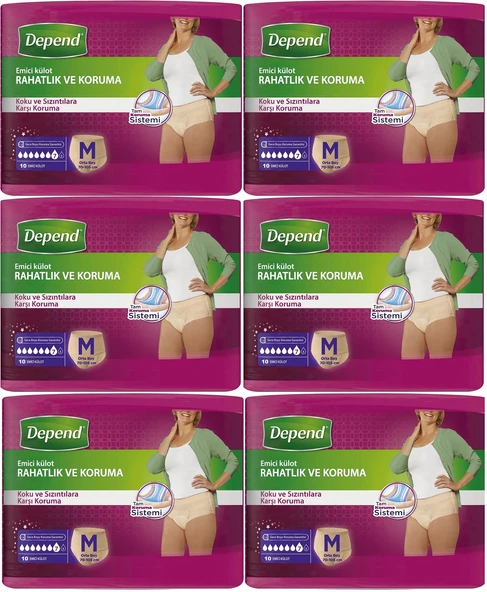 Depend Emici Külot Hasta Bezi Medium - Orta Kadın 60 Adet (6PK*10)
