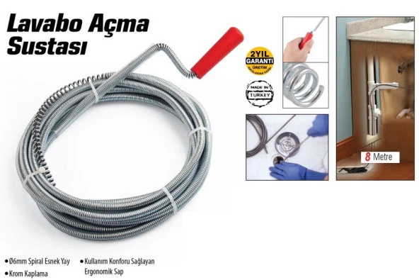 Lavabo Ve Gider Boruları Açacağı - Lavabo Açma Sustası - 8Metre (44Pyr34)