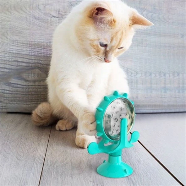 Vantuzlu Zilli İnteraktif Dönebilen Mama Kaplı Renkli Eğlenceli Eğitici Kedi Oyuncağı (44Pyr34)