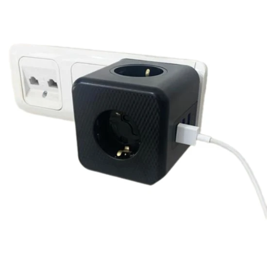 Priz Küp Akım Korumalı Isıya Dayanıklı Termal Çocuk Korumalı 3 Priz Girişli 3 USB Girişli Küp Priz - 8