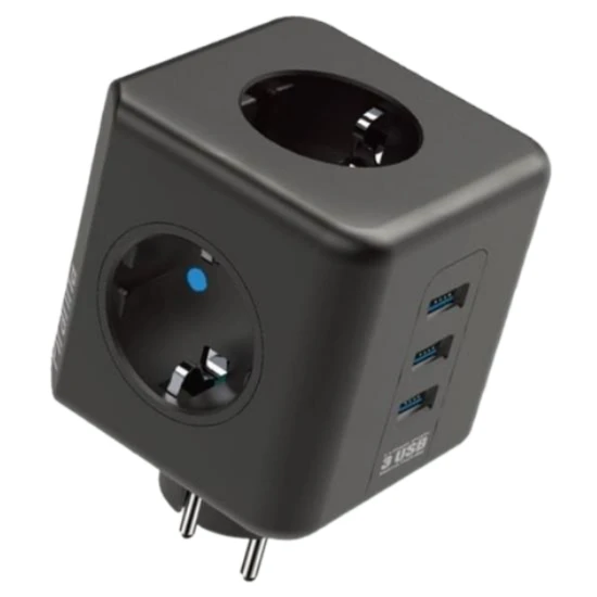 Priz Küp Akım Korumalı Isıya Dayanıklı Termal Çocuk Korumalı 3 Priz Girişli 3 USB Girişli Küp Priz - 3