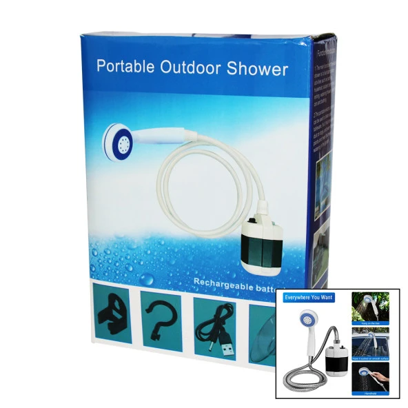 PORTABLE OUTDOOR SHOWER SU-PMP ŞARJLI TAŞİNABİLİR - SEYYAR DUŞ SETİ POMPA - HORTUM - D.BAŞLIK (44Pyr34)