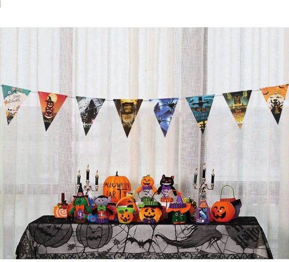 Cadılar Bayramı Halloween Flama Bayrak Banner Süs 8 li 3 Metre (44Pyr34)