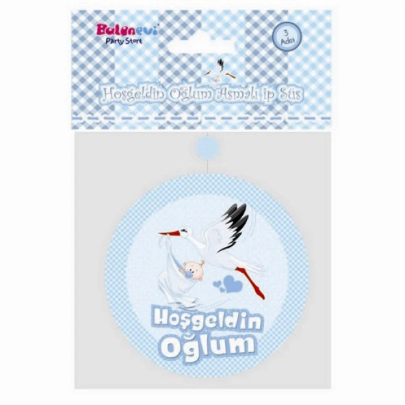 Hoşgeldin Oğlum Yazılı Baby Shower Partisi Asmalı İp Süs 3 Adet (44Pyr34)