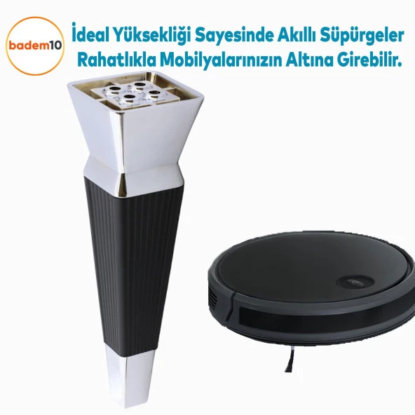 Dempa Lüks Mobilya Oturma Grubu Kanepe Tv Ünitesi Koltuk Ayağı Konsol Ayakları Siyah Krom 20 Cm - Resim 5