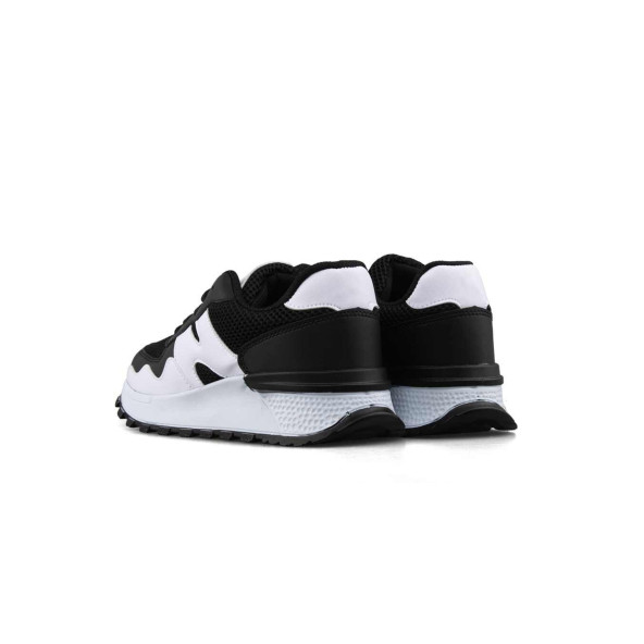 Mega Rahat İç Taban Siyah Beyaz Renk Fileli Dış Yüzey Bağcıklı Günlük Ayakkabı Sneakers - 3