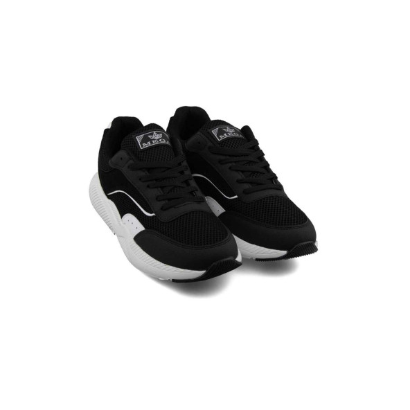 Mega Erkek Rahat İç Taban Siyah Beyaz Renk Fileli Dış Yüzey Bağcıklı Günlük Ayakkabı Sneakers - 2