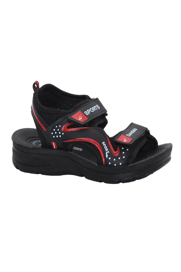 Mergenshoes S20 Siyah Kırmızı Günlük Erkek Çocuk Sandalet Ayakkabı