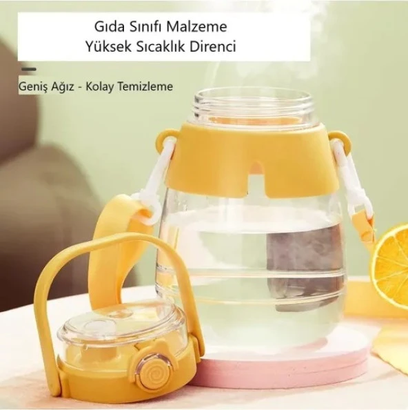 Shotay ST-6642 Sarı Hippo Tritan 1050ML Tritan Saplı Matara - Resim 2