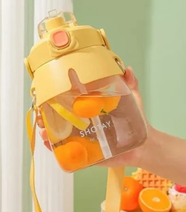 Shotay ST-6642 Sarı Hippo Tritan 1050ML Tritan Saplı Matara - Resim 3